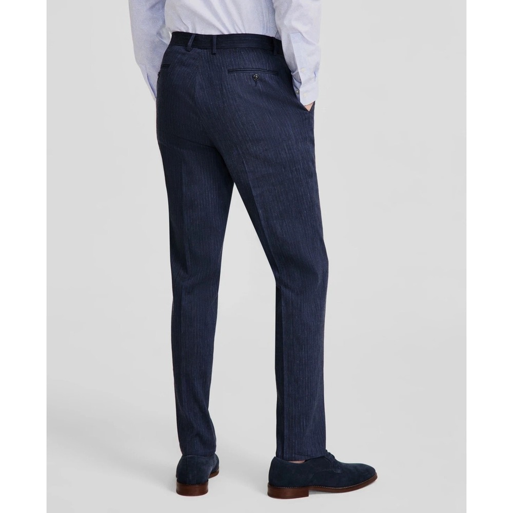 Michael Kors Men's Blue Pinstripe Classic-Fit Linen Suit Pant Size 44W 30L